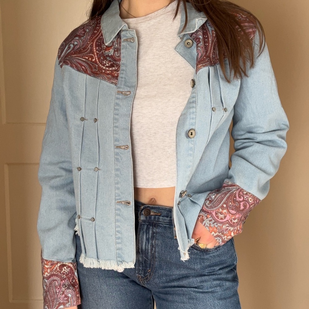 Denim Jacket with Paisley Accents